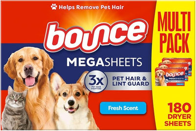Bounce Pet Hair & Lint Guard Dryer Sheets – Mega, 3X Hair Fighters
