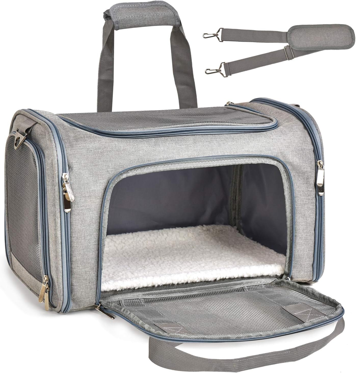 Pet Carrier For Small / Medium Cats Dogs Puppies (Up To 15lbs), TSA Airline Approved Small Dog Carrier Soft Sided, Collapsible Waterproof Travel Puppy Carrier