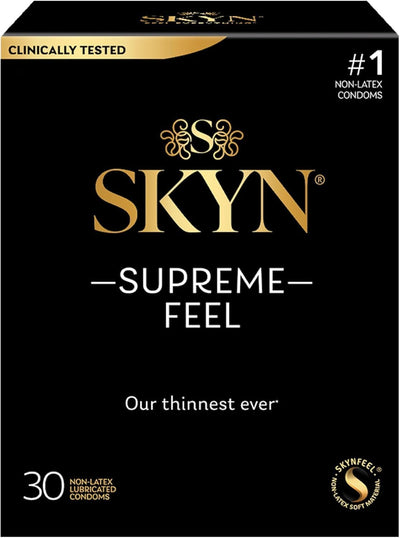 SKYN Supreme Feel Non-Latex Condoms – Ultra-Thin, Natural Fit & Pre-Lubricated for Enhanced Comfort & Sensitivity – 30 Count