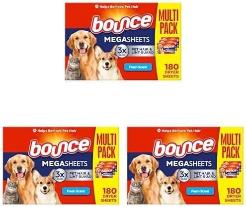 Bounce Pet Hair & Lint Guard Dryer Sheets – Mega, 3X Hair Fighters