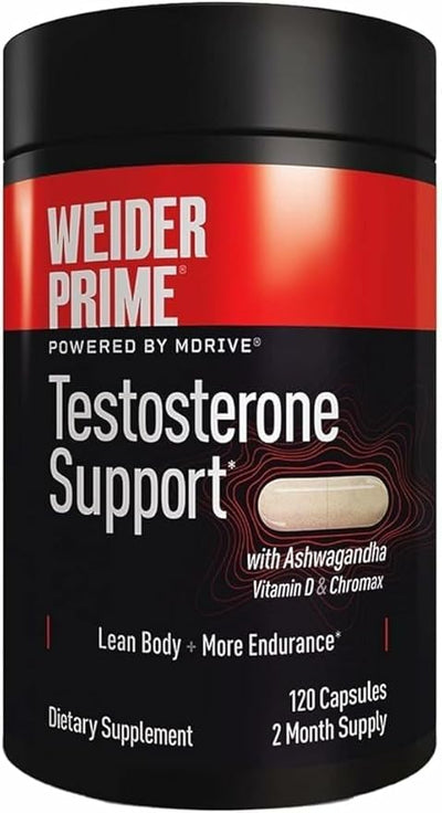 Weider Prime Testosterone Support for Men – Natural Test Booster with Ashwagandha, Chromax Chromium, Zinc & Bioperine – Men’s Health & Vitality Supplement with Vitamins & Minerals – Gluten Free – 120 Capsules
