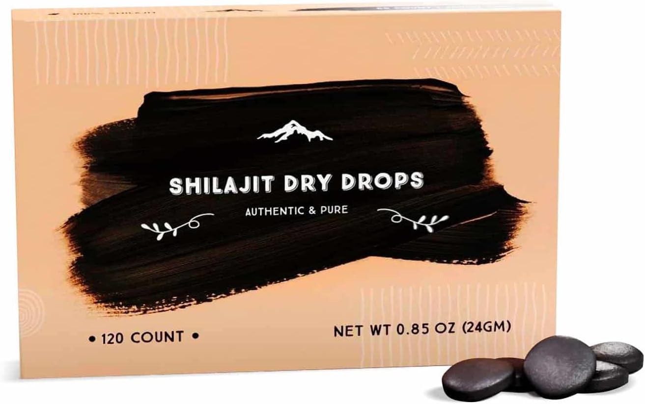 Pure Himalayan Shilajit Dry Drops – 100% Natural, 85+ Trace Minerals & Fulvic Acid for Energy, Metabolism & Immune Support – 60 Tablets