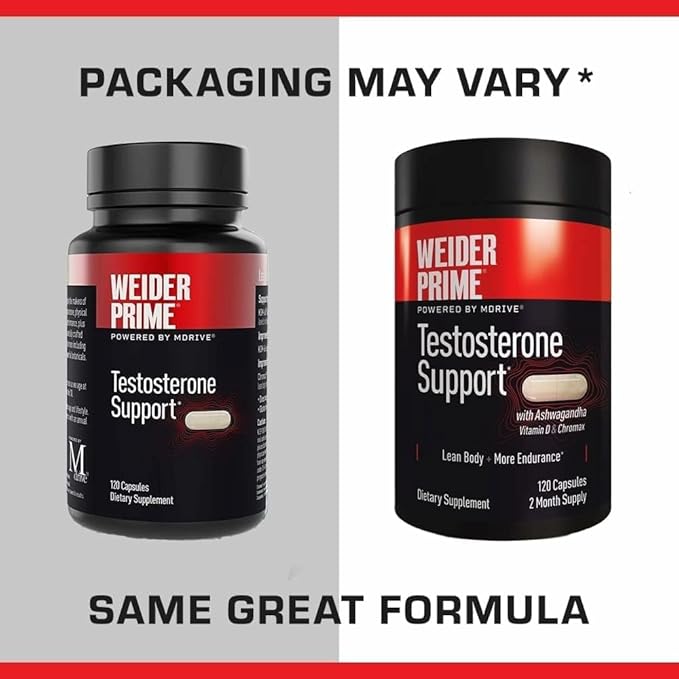 Weider Prime Testosterone Support for Men – Natural Test Booster with Ashwagandha, Chromax Chromium, Zinc & Bioperine – Men’s Health & Vitality Supplement with Vitamins & Minerals – Gluten Free – 120 Capsules