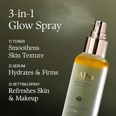 d'alba Piedmont Italian White Truffle First Spray Serum, Vegan Skin Care, Light-weight Face Moisturizer, Glow Serum for Radiant Skin, Non Comedogenic, All In One Mist, Korean Skin Care (3.38 fl oz.)