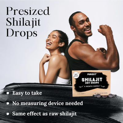 Pure Himalayan Shilajit Dry Drops – 100% Natural, 85+ Trace Minerals & Fulvic Acid for Energy, Metabolism & Immune Support – 60 Tablets