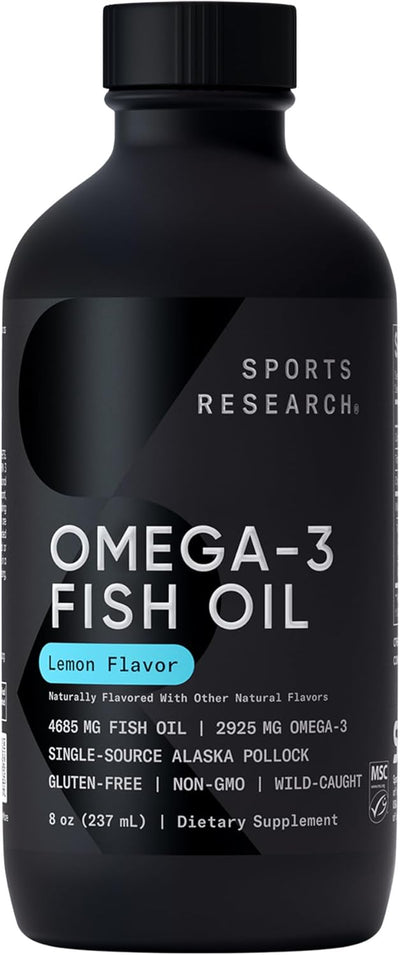 Sports Research Triple Strength Omega-3 Fish Oil 1250mg | Wild Alaskan Pollock | EPA & DHA Burpless Supplement | Non-GMO, Gluten-Free, 30 Softgels