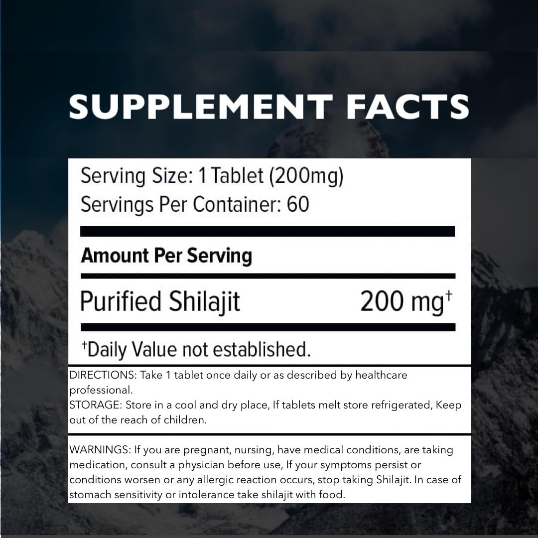 Pure Himalayan Shilajit Dry Drops – 100% Natural, 85+ Trace Minerals & Fulvic Acid for Energy, Metabolism & Immune Support – 60 Tablets