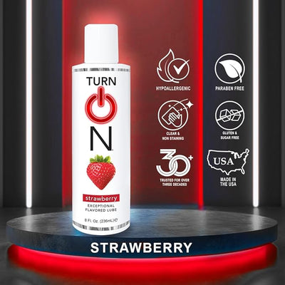 Turn On Strawberry Flavored Personal Lubricant – Water-Based, Sugar-Free Lube for Men, Women & Couples – Condom Safe, Long-Lasting Intimate Gel, 8 fl oz