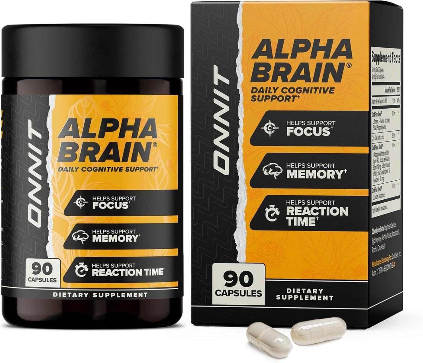 ONNIT Alpha Brain Nootropic Supplement – Memory, Focus & Mental Clarity with L-Theanine & Vitamin B6, Non-GMO, 30 Capsules