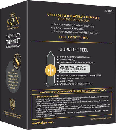 SKYN Supreme Feel Non-Latex Condoms – Ultra-Thin, Natural Fit & Pre-Lubricated for Enhanced Comfort & Sensitivity – 30 Count