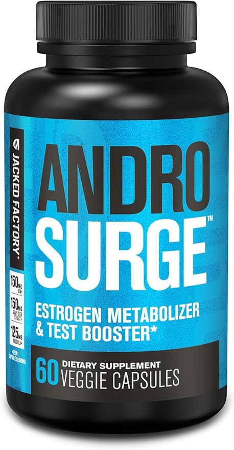 Jacked Factory Androsurge Estrogen Blocker for Men – Natural Testosterone Booster & Estrogen Metabolizer with Tongkat Ali, DIM & Long Jack – Muscle Builder & Test Booster Supplement – 120 Count