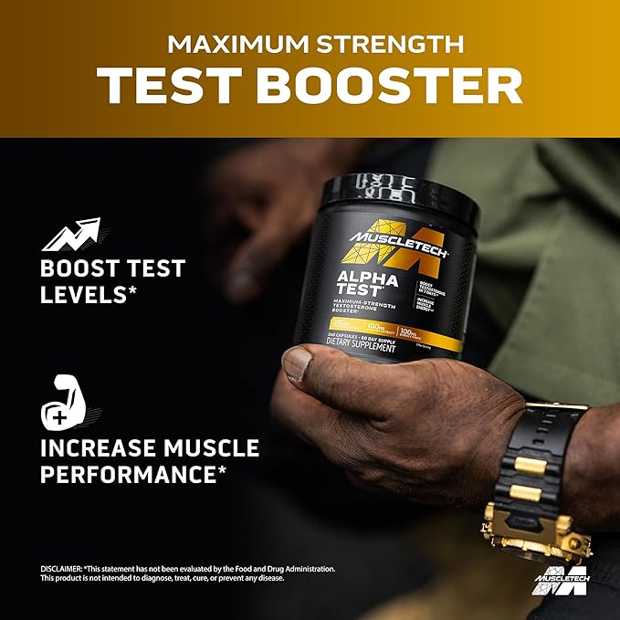 MuscleTech AlphaTest Testosterone Booster for Men – Daily T-Boost Supplement with Tribulus Terrestris & Boron | Muscle Growth, Strength, Stamina & Energy – 240 Capsules
