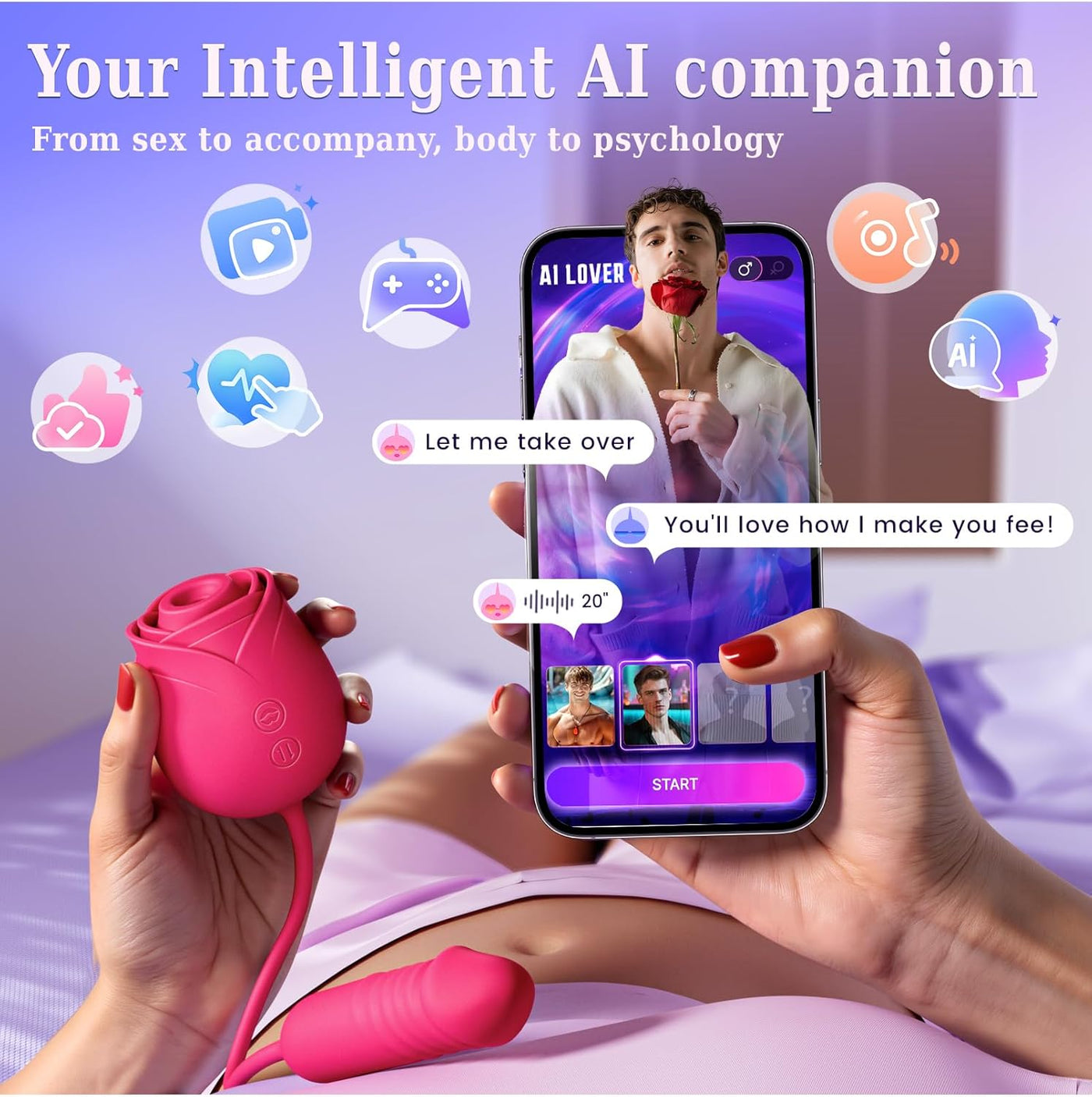 Vibrator Dildo Sex Toys for Women - MOOLIGIRL Rose Sex Toy with Thrusting G Spot Vibrators & 10 Sucking Modes for Clitoral Nipple Stimulation Anal Double-Ended Dildos Adult Sex Toys Games for Couples