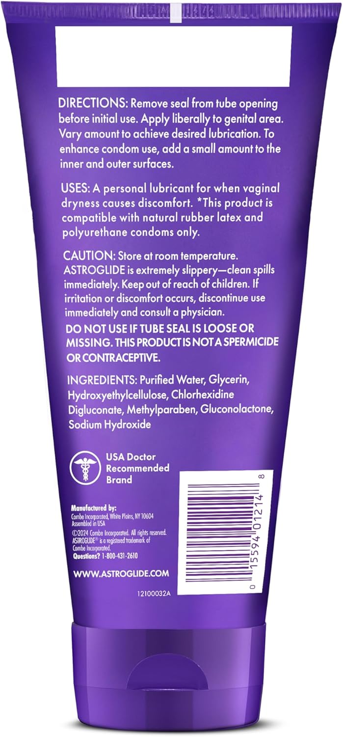 Astroglide Water Based Lube (7oz), Ultra Gentle Gel Personal Lubricant for Vaginal and Anal Sex, Stays Put with No Drip, Sex Lube, Long-Lasting for Men, Women and Couples, Safe for Toys