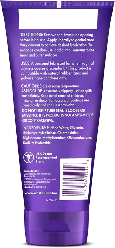 Astroglide Water Based Lube (7oz), Ultra Gentle Gel Personal Lubricant for Vaginal and Anal Sex, Stays Put with No Drip, Sex Lube, Long-Lasting for Men, Women and Couples, Safe for Toys