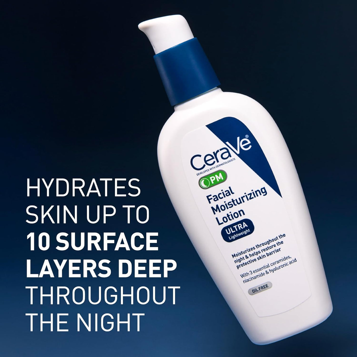 CeraVe PM Facial Moisturizing Lotion | Night Cream with Hyaluronic Acid & Niacinamide, Oil-Free, 3 oz