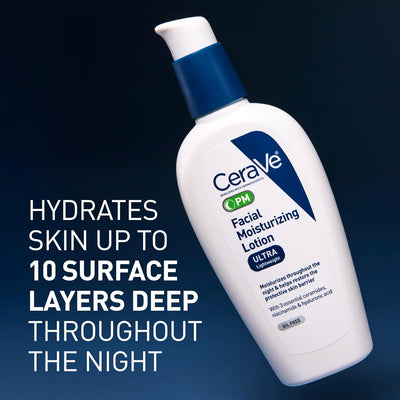 CeraVe PM Facial Moisturizing Lotion | Night Cream with Hyaluronic Acid & Niacinamide, Oil-Free, 3 oz