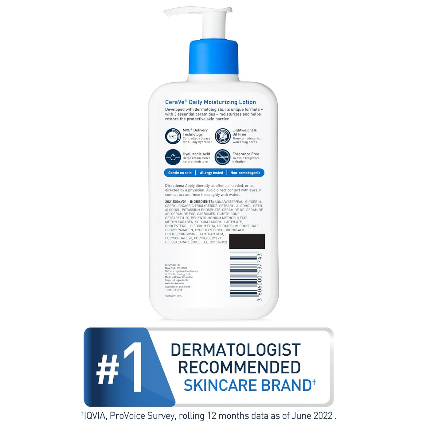 CeraVe Daily Moisturizing Lotion for Dry Skin with Hyaluronic Acid & Ceramides – Face & Body Moisturizer, Fragrance-Free, 12 oz