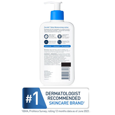 CeraVe Daily Moisturizing Lotion for Dry Skin with Hyaluronic Acid & Ceramides – Face & Body Moisturizer, Fragrance-Free, 12 oz