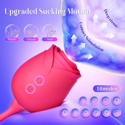 Vibrator Dildo Sex Toys for Women - MOOLIGIRL Rose Sex Toy with Thrusting G Spot Vibrators & 10 Sucking Modes for Clitoral Nipple Stimulation Anal Double-Ended Dildos Adult Sex Toys Games for Couples