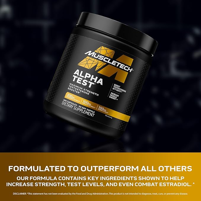 MuscleTech AlphaTest Testosterone Booster for Men – Daily T-Boost Supplement with Tribulus Terrestris & Boron | Muscle Growth, Strength, Stamina & Energy – 240 Capsules
