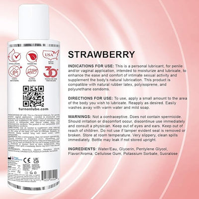 Turn On Strawberry Flavored Personal Lubricant – Water-Based, Sugar-Free Lube for Men, Women & Couples – Condom Safe, Long-Lasting Intimate Gel, 8 fl oz