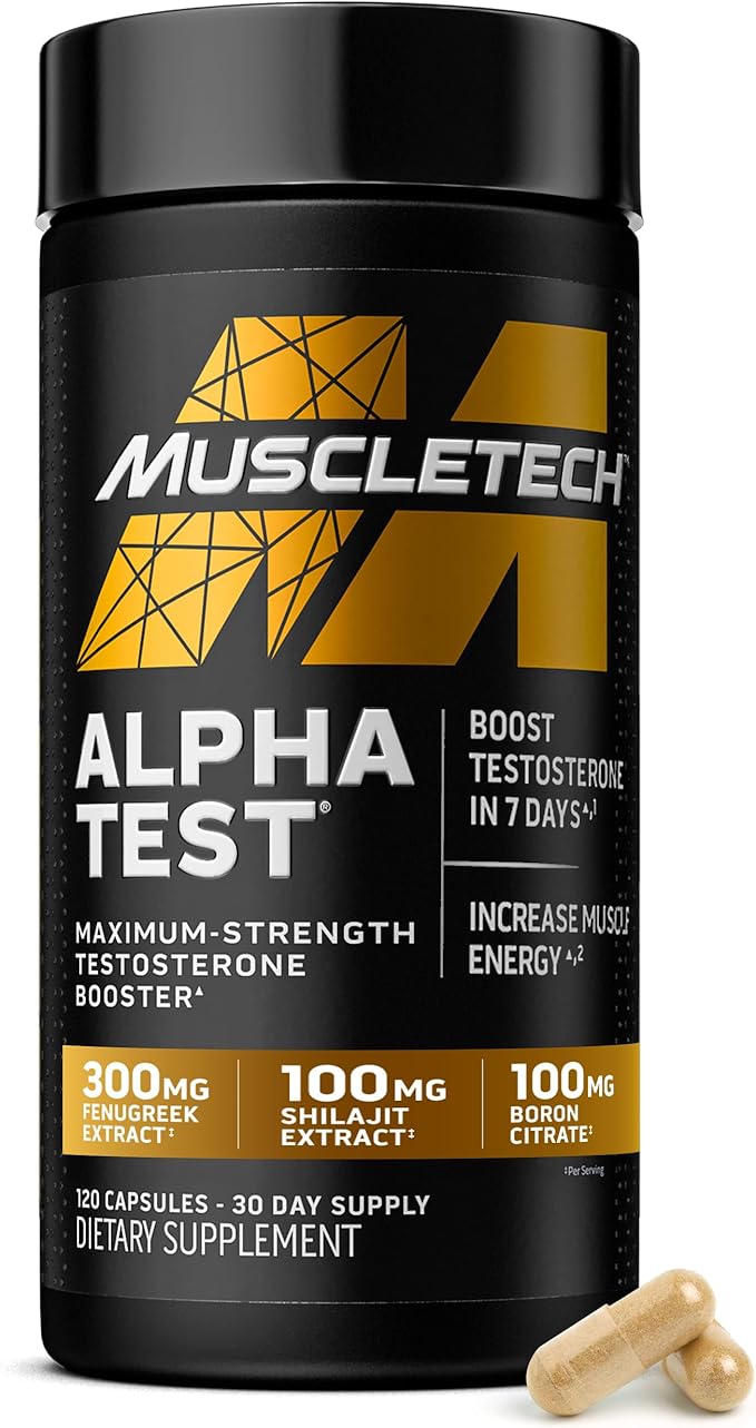 MuscleTech AlphaTest Testosterone Booster for Men – Daily T-Boost Supplement with Tribulus Terrestris & Boron | Muscle Growth, Strength, Stamina & Energy – 240 Capsules