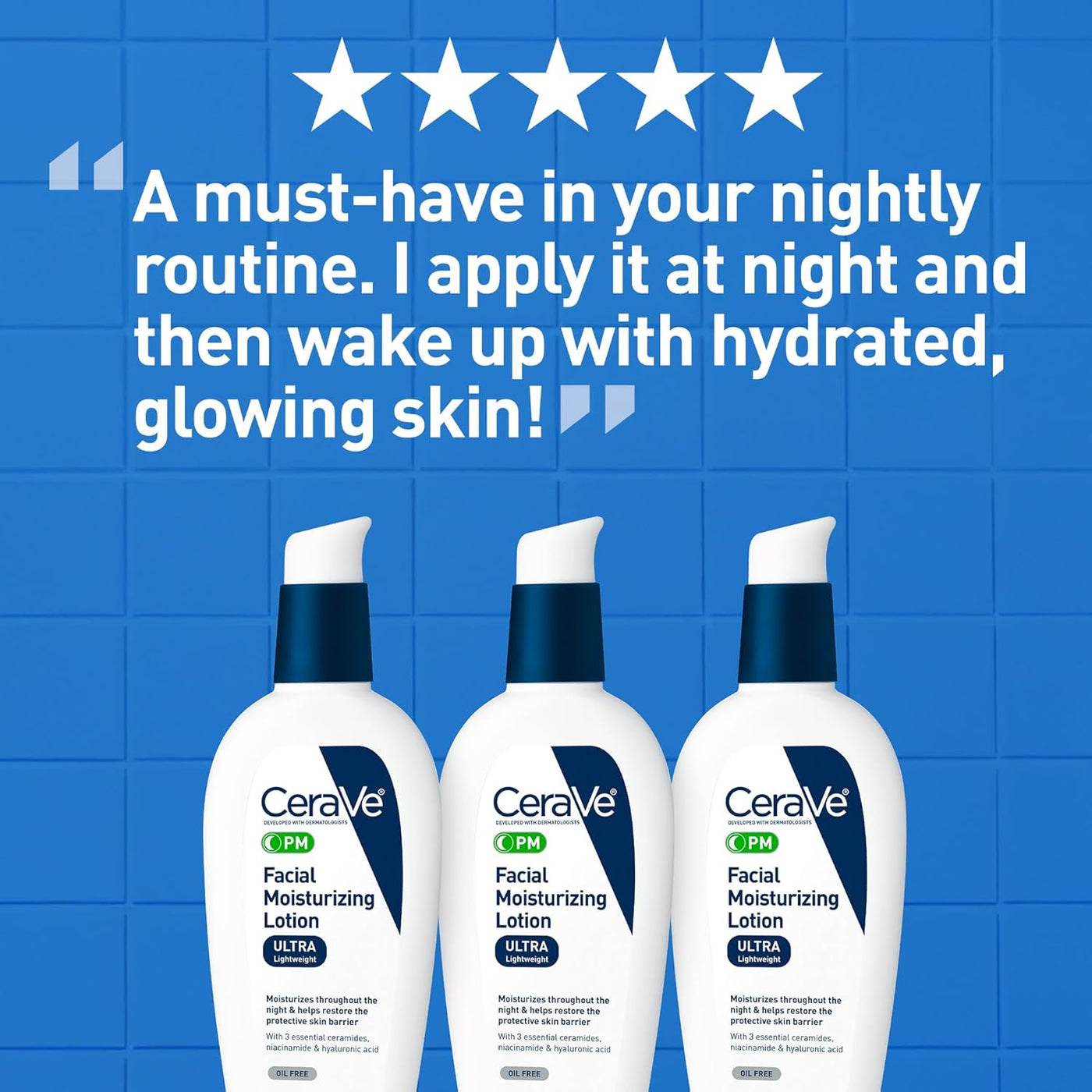 CeraVe PM Facial Moisturizing Lotion | Night Cream with Hyaluronic Acid & Niacinamide, Oil-Free, 3 oz