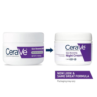 CeraVe Skin Renewing Night Cream with Niacinamide, Peptides & Hyaluronic Acid – 1.7 oz