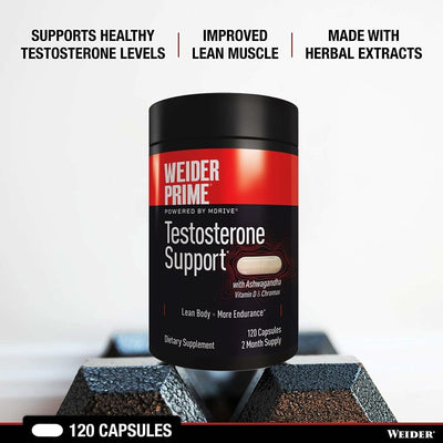 Weider Prime Testosterone Support for Men – Natural Test Booster with Ashwagandha, Chromax Chromium, Zinc & Bioperine – Men’s Health & Vitality Supplement with Vitamins & Minerals – Gluten Free – 120 Capsules