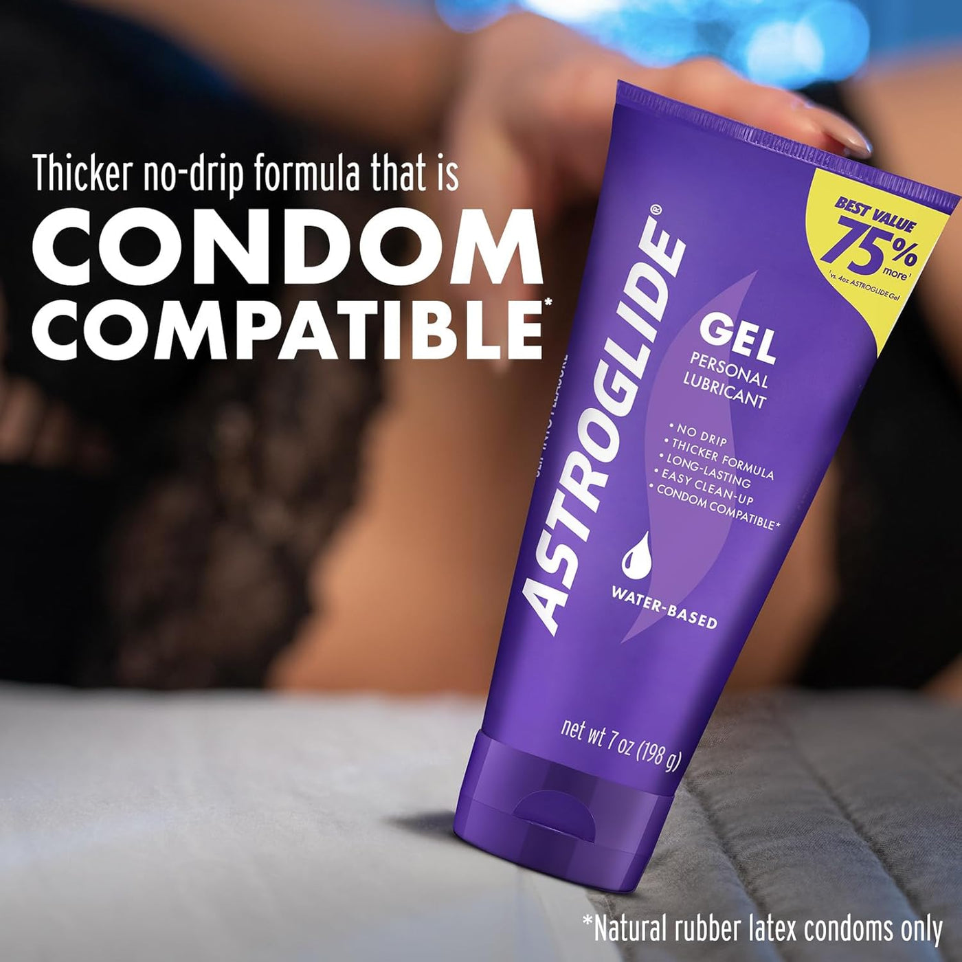 Astroglide Water Based Lube (7oz), Ultra Gentle Gel Personal Lubricant for Vaginal and Anal Sex, Stays Put with No Drip, Sex Lube, Long-Lasting for Men, Women and Couples, Safe for Toys