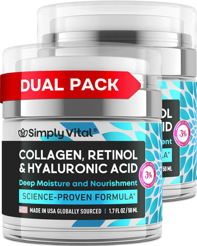 SimplyVital Collagen Retinol & Hyaluronic Acid Cream – Anti-Aging Moisturizer for Face, Neck & Décolleté | Firming Day & Night Cream (1.7 fl.oz, Made in USA)