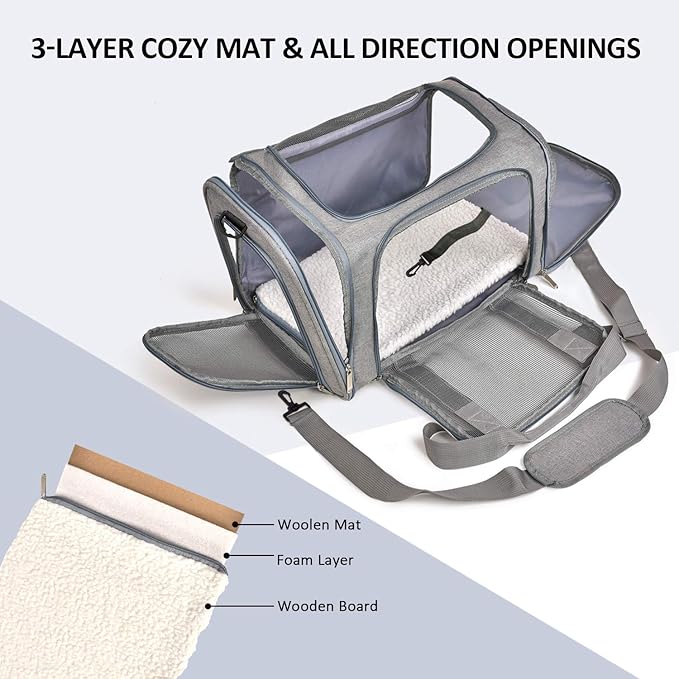 Pet Carrier For Small / Medium Cats Dogs Puppies (Up To 15lbs), TSA Airline Approved Small Dog Carrier Soft Sided, Collapsible Waterproof Travel Puppy Carrier