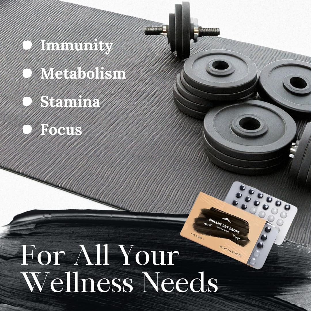 Pure Himalayan Shilajit Dry Drops – 100% Natural, 85+ Trace Minerals & Fulvic Acid for Energy, Metabolism & Immune Support – 60 Tablets