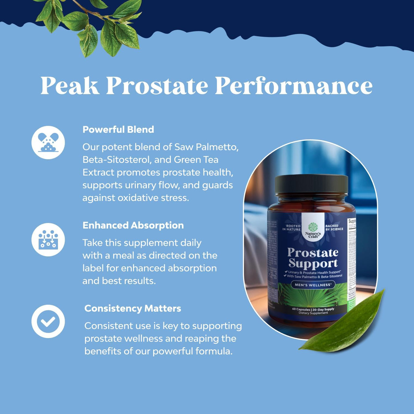 Herbal Prostate Supplement for Men | Pygeum & Saw Palmetto Extract for Urinary Health