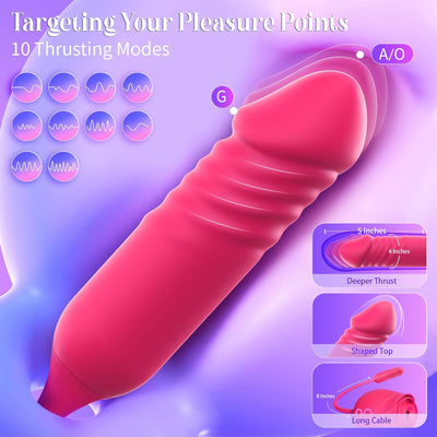 Vibrator Dildo Sex Toys for Women - MOOLIGIRL Rose Sex Toy with Thrusting G Spot Vibrators & 10 Sucking Modes for Clitoral Nipple Stimulation Anal Double-Ended Dildos Adult Sex Toys Games for Couples