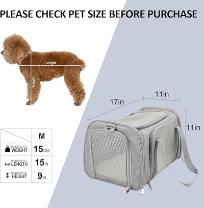 Pet Carrier For Small / Medium Cats Dogs Puppies (Up To 15lbs), TSA Airline Approved Small Dog Carrier Soft Sided, Collapsible Waterproof Travel Puppy Carrier