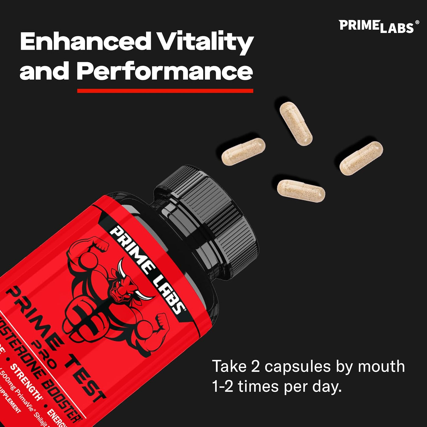 Prime Labs Prime Test Pro – Testosterone Booster for Men with Ashwagandha, Shilajit & DIM | Vitality & Energy Support – 60 Capsules