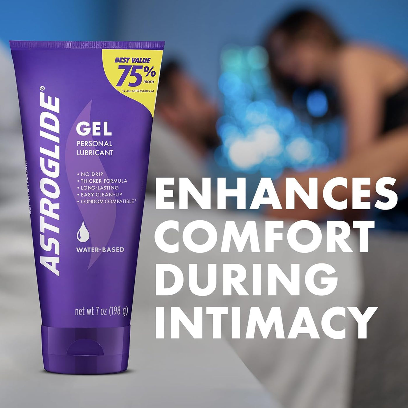 Astroglide Water Based Lube (7oz), Ultra Gentle Gel Personal Lubricant for Vaginal and Anal Sex, Stays Put with No Drip, Sex Lube, Long-Lasting for Men, Women and Couples, Safe for Toys