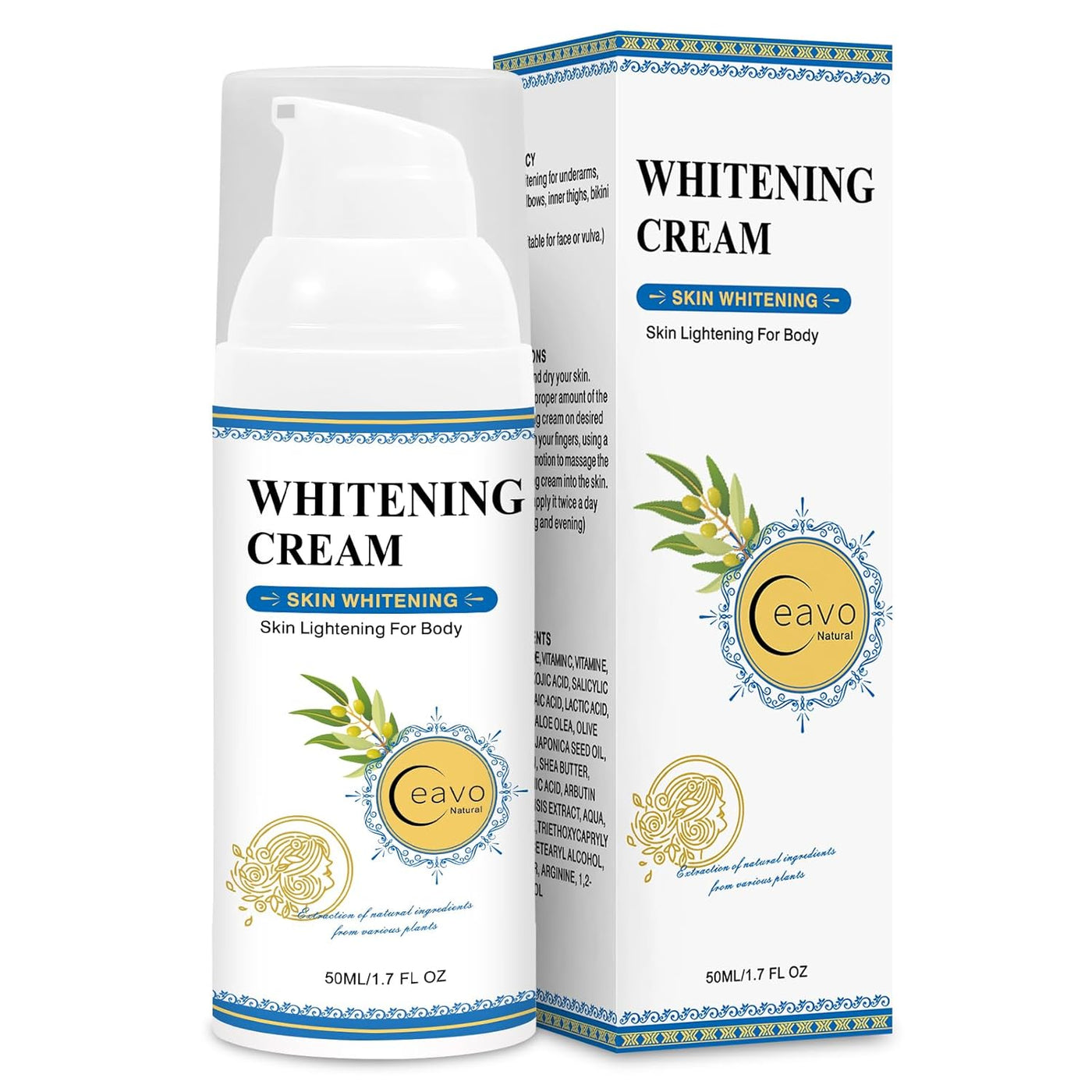 Skin Whitening Cream Bleaching Cream for Body Intimate Area, Private Parts, Underarm, Knees, Elbows, Inner Thigh, Bikini Areas, Bikini Line, Lightening Dark Spot Remover For Intimate Part (1.7FL OZ)