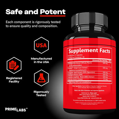 Prime Labs Prime Test Pro – Testosterone Booster for Men with Ashwagandha, Shilajit & DIM | Vitality & Energy Support – 60 Capsules