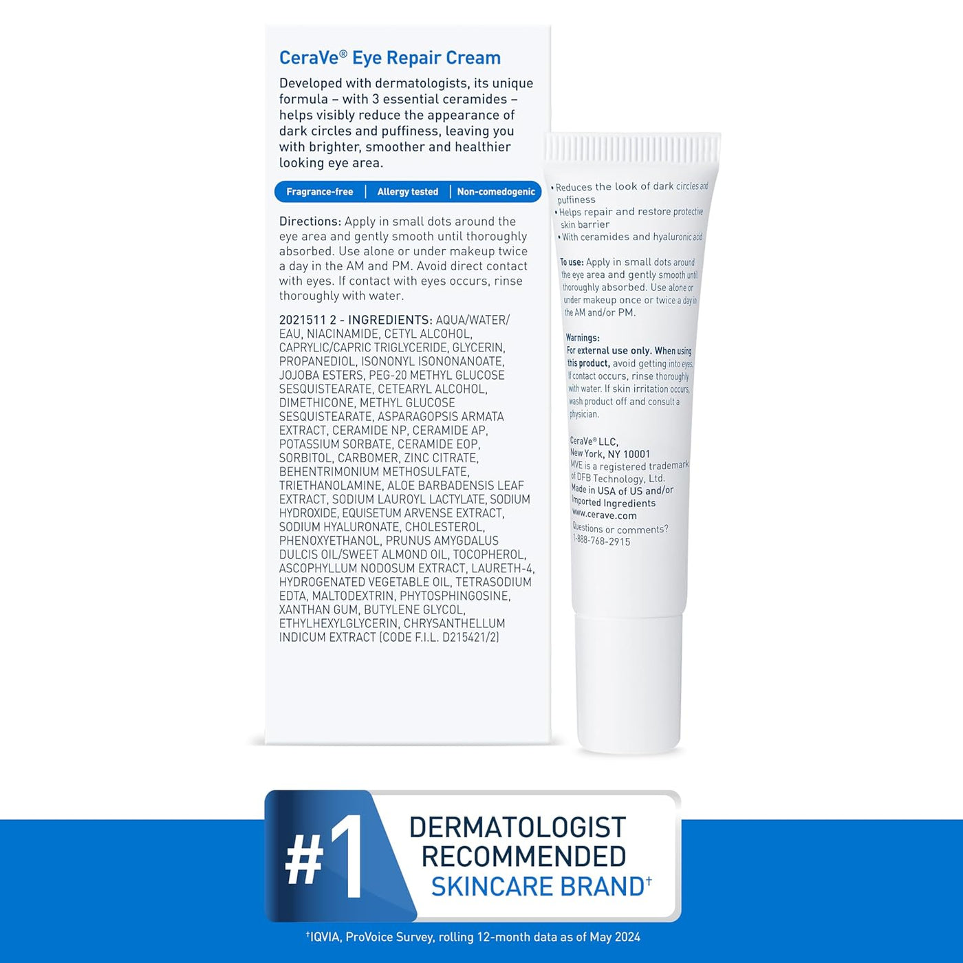 CeraVe Eye Repair Cream | Under Eye Cream for Dark Circles & Puffiness with Hyaluronic Acid & Niacinamide, 0.5 oz