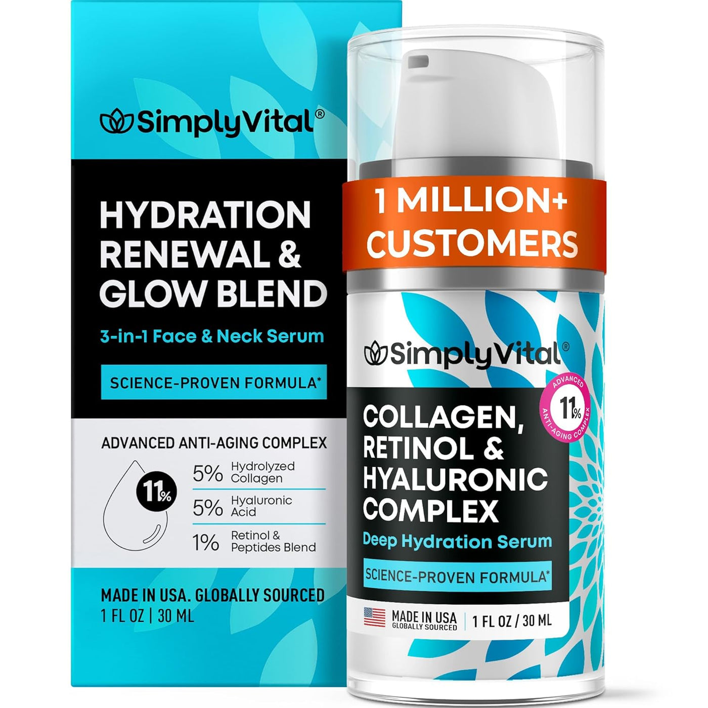 SimplyVital Collagen Retinol & Hyaluronic Acid Cream – Anti-Aging Moisturizer for Face, Neck & Décolleté | Firming Day & Night Cream (1.7 fl.oz, Made in USA)