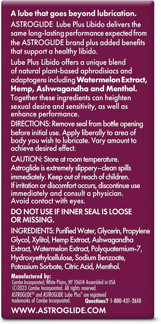 Astroglide Lube Plus Libido 2.5oz – Water-Based Personal Lubricant for Men, Women & Couples – Arousal Gel Enhances Sensitivity, Desire & Intimate Pleasure – Travel Size
