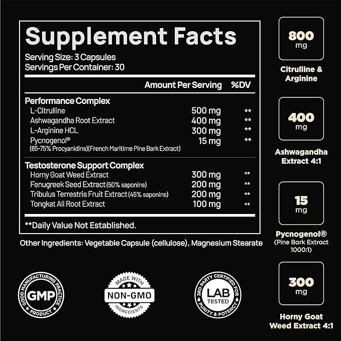 21,800mg Testosterone Booster for Men – 8X Strength Test Supplement with Ashwagandha, Tongkat Ali, Tribulus & Pycnogenol – Male Libido, Energy & Muscle Builder Pills