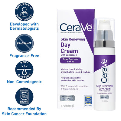 CeraVe Anti-Aging Face Cream with SPF 30 – Retinol & Hyaluronic Acid Moisturizer, 1.76 oz