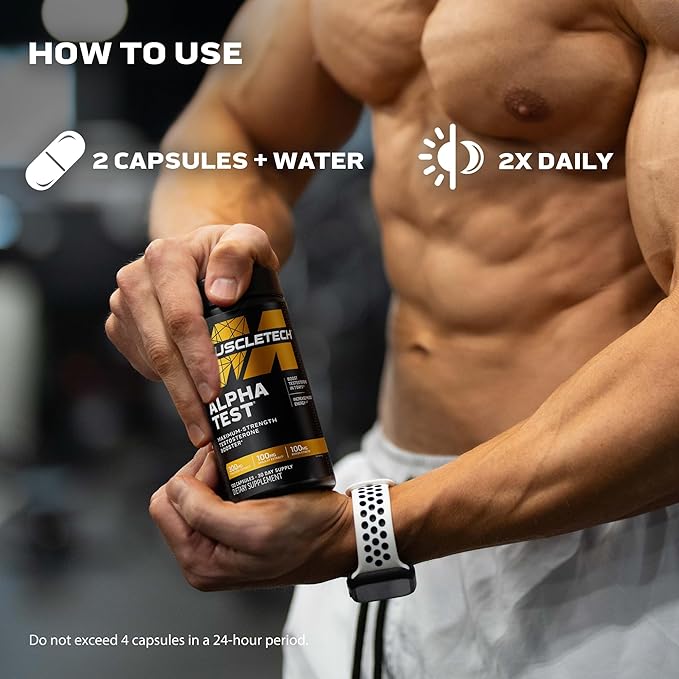 MuscleTech AlphaTest Testosterone Booster for Men – Daily T-Boost Supplement with Tribulus Terrestris & Boron | Muscle Growth, Strength, Stamina & Energy – 240 Capsules