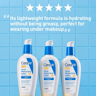 CeraVe AM Facial Moisturizing Lotion with SPF 30 | Oil-Free Daily Face Moisturizer with Hyaluronic Acid & Niacinamide, 3 oz