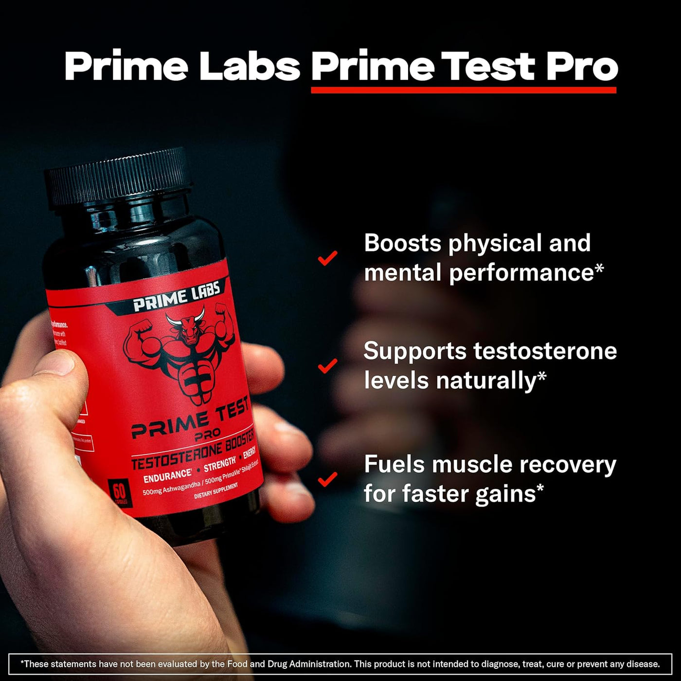 Prime Labs Prime Test Pro – Testosterone Booster for Men with Ashwagandha, Shilajit & DIM | Vitality & Energy Support – 60 Capsules