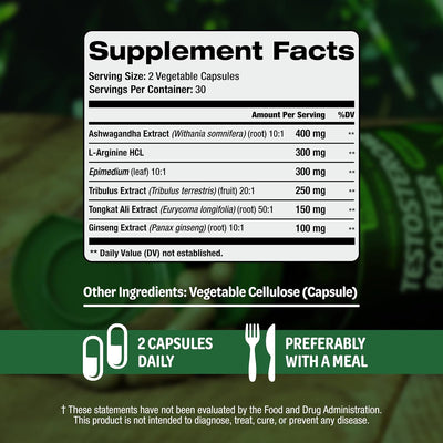 Testosterone Booster for Men – Ashwagandha, Tongkat Ali, L-Arginine & Tribulus for Muscle, Energy & Performance (2-Month Supply)